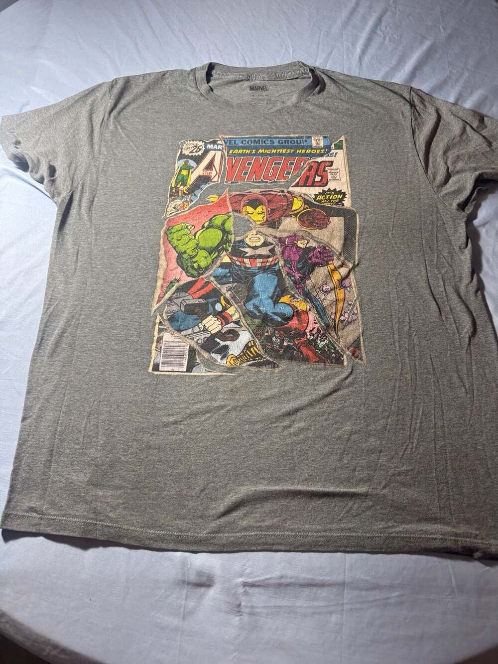 Marvel Avengers Comic Book Mashup Graphic T-Shirt Gray Men's XL